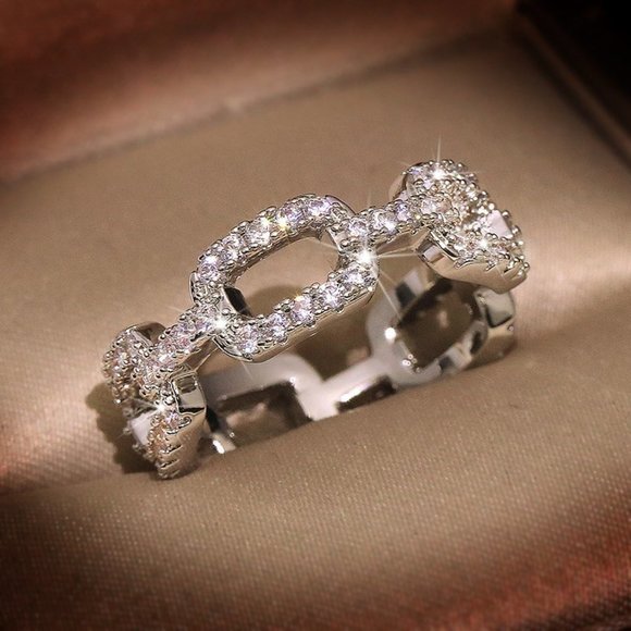 CZ Baguette Ring, Cubic Zirconia Bling Ring, CZ Diamond Eternity Pave Ring - Picture 5 of 6